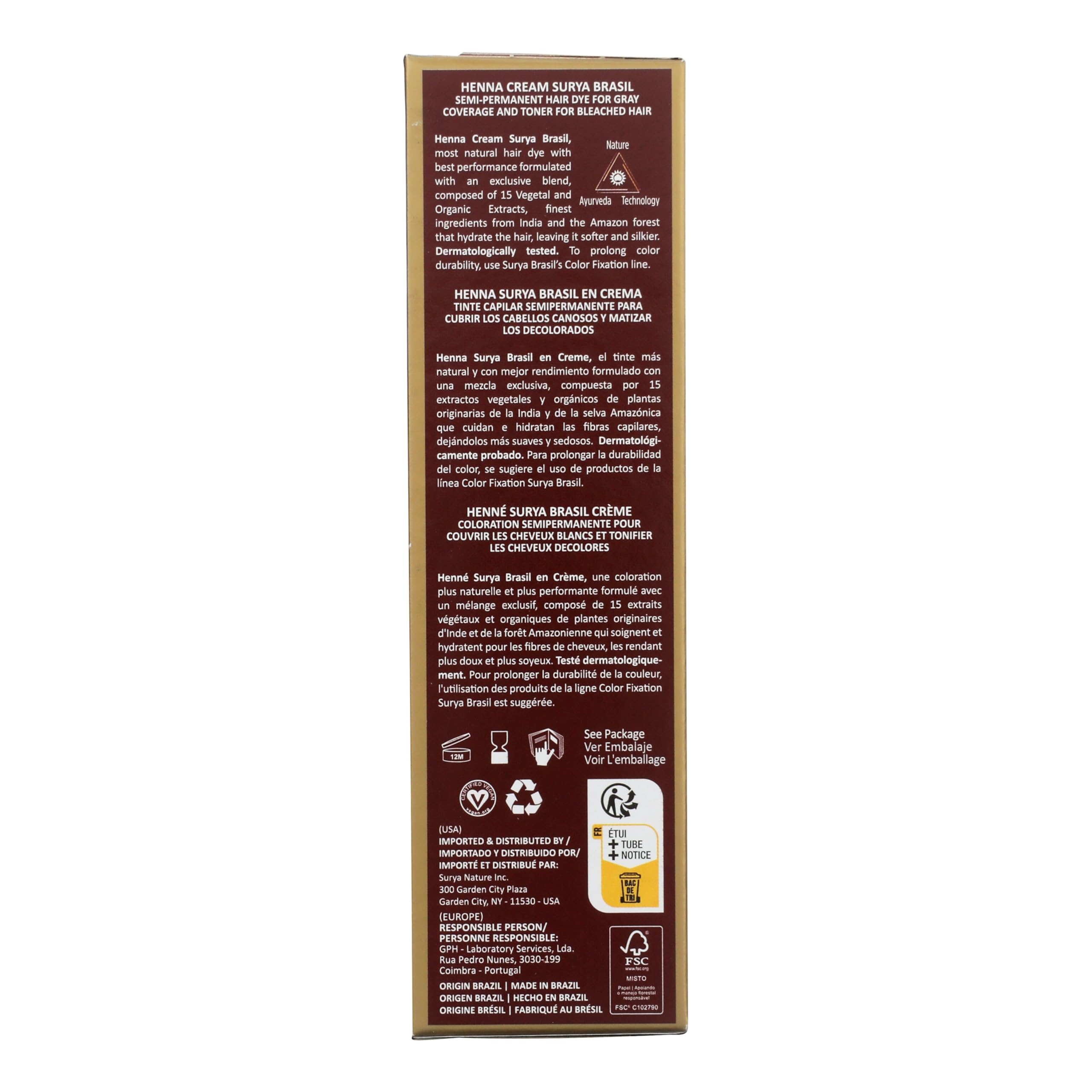 Préparation et dosage faciles avec Surya Brasil Henné Crème Mahogany pour une couleur naturelle durable.