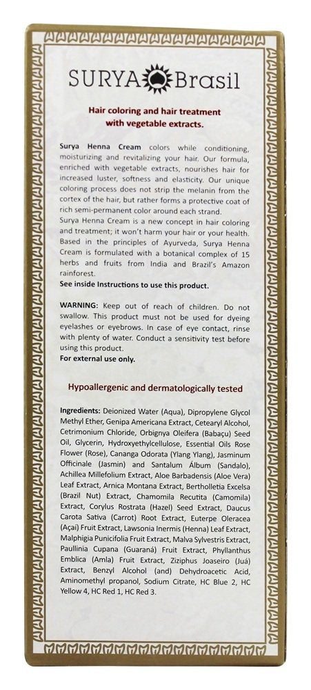 Surya Henna Crème Chocolat: emballage pratique pour coloration à domicile.