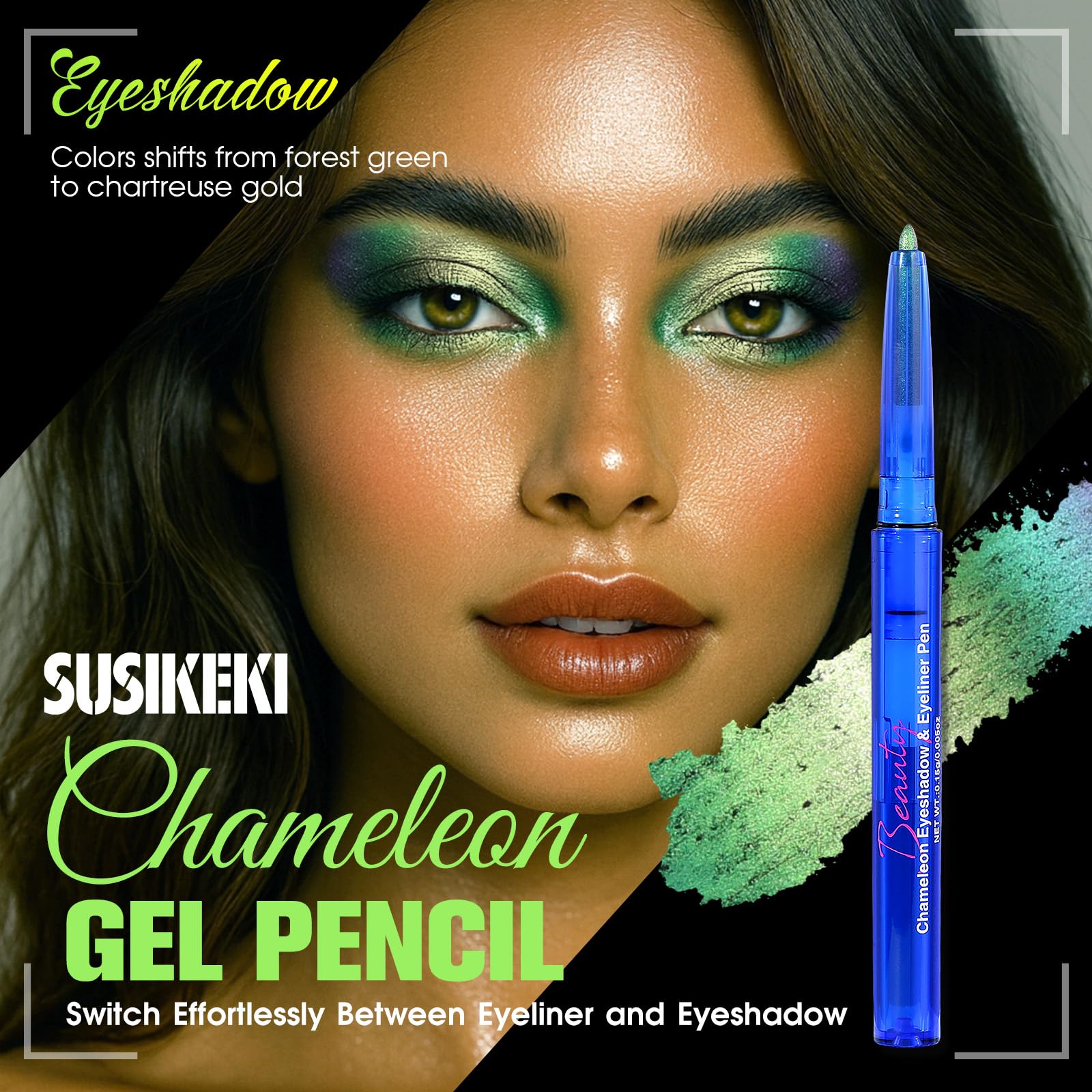 SUSIKEKI Chameleon eyeliner double usage yeux et peau avec effet duochrome forêt vert chartreuse or
