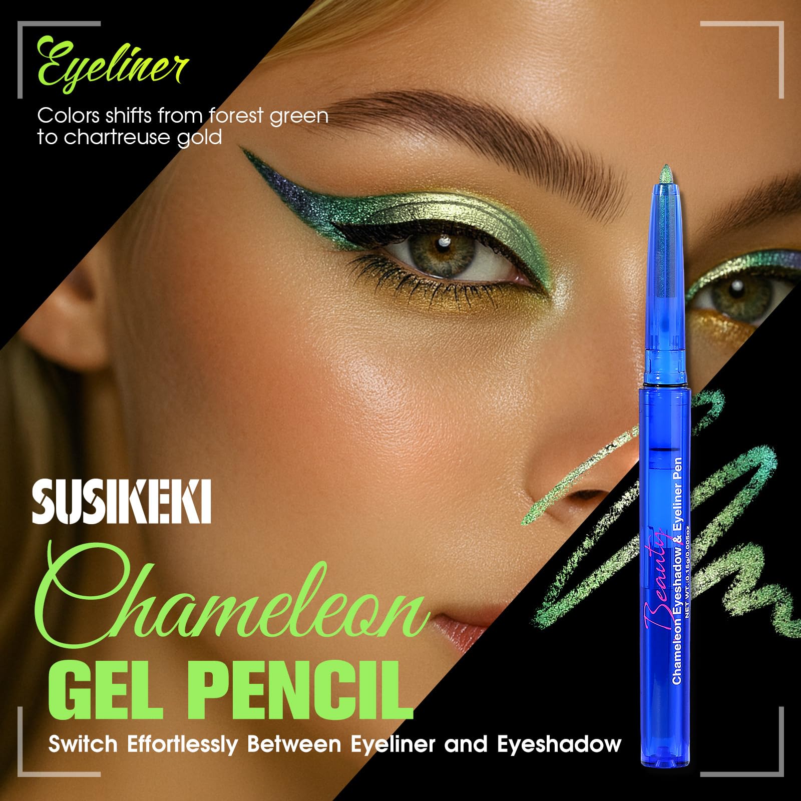 SUSIKEKI Chameleon swatches métal vert chartreuse or pour une texture scintillante