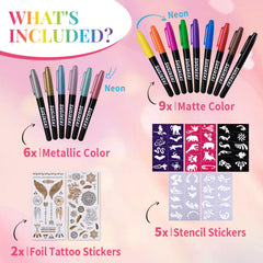 SUSIKEKI Stylo tatouage temporaire – palettes de couleurs pour designs vibrants.