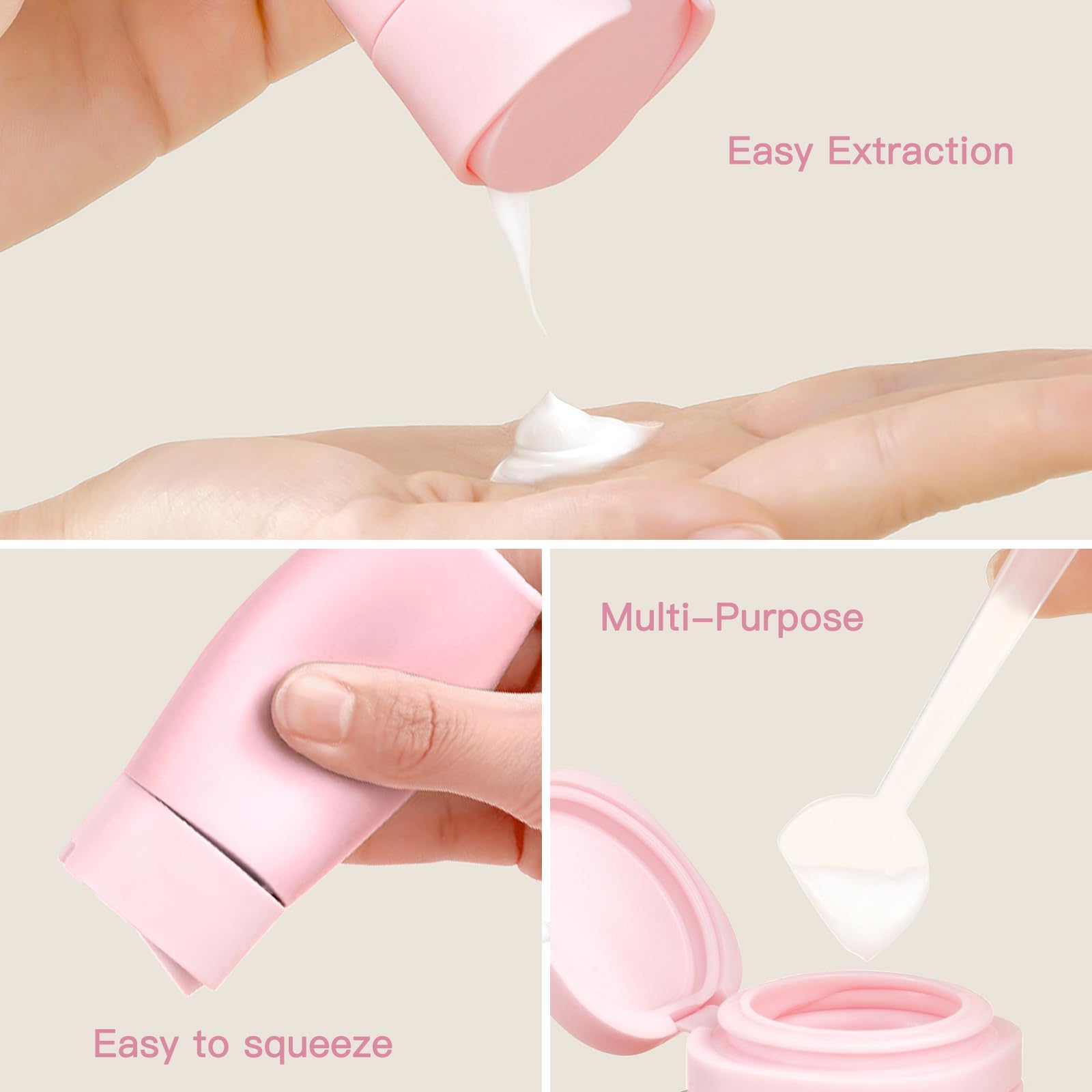 Bouteille Suteng voyage 50 ml en silicone rose, petite et facile à transporter.