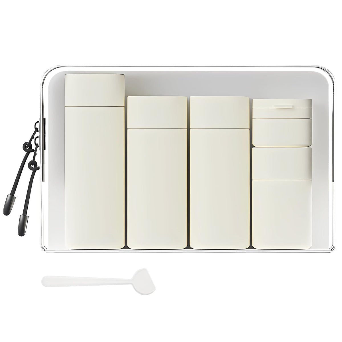 Suteng trousse voyage transparente montrant l’espace d’organisation.