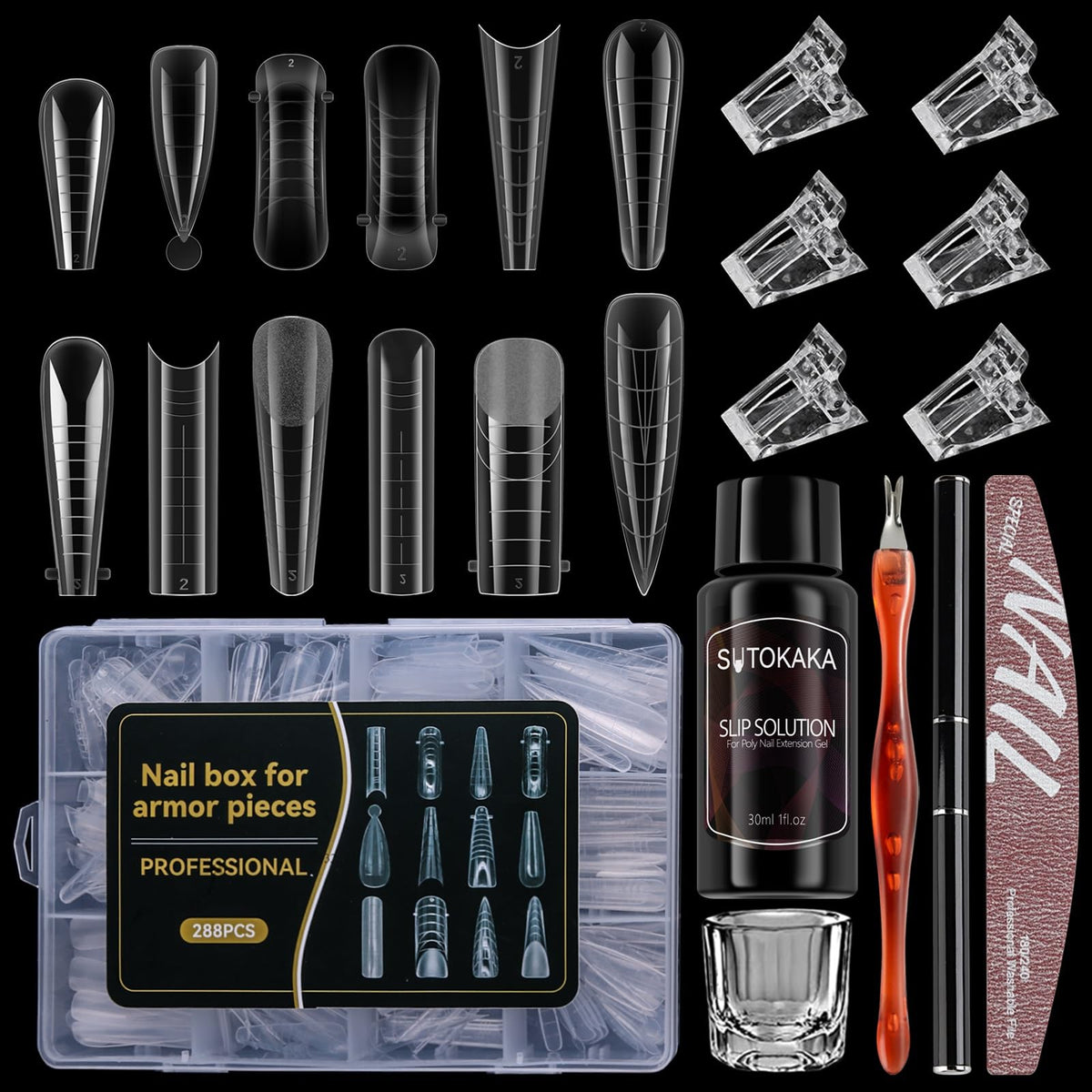 SUTOKAKA ensemble formes polygel 288pc pour extensions à domicile professionnelles.