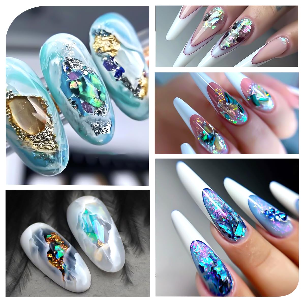 SUTOZMIWE Aurora décorations 3D et paillettes scintillantes pour ongles glamour.