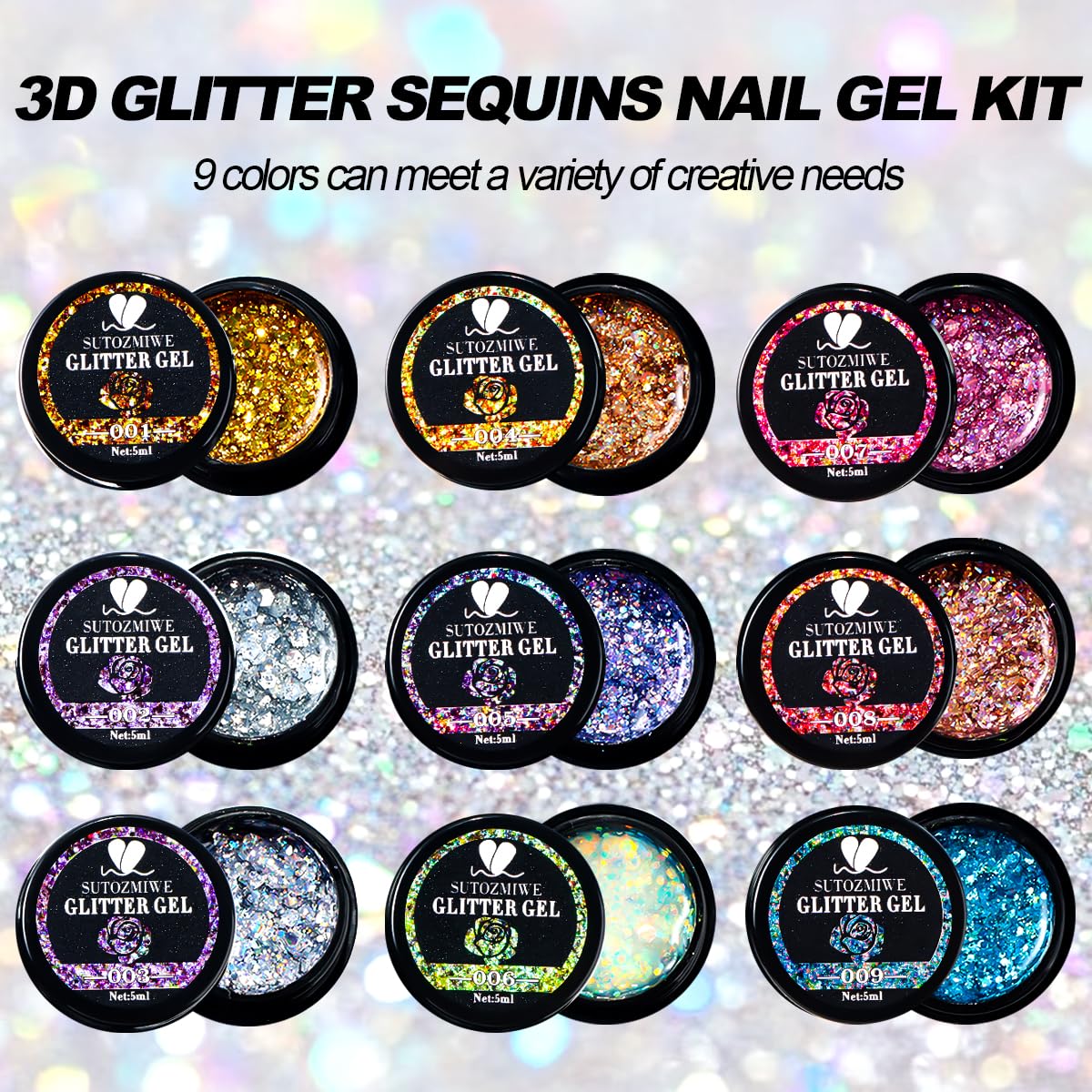 SUTOZMIWE Gel holographique 3D pour un effet laser sur ongles.