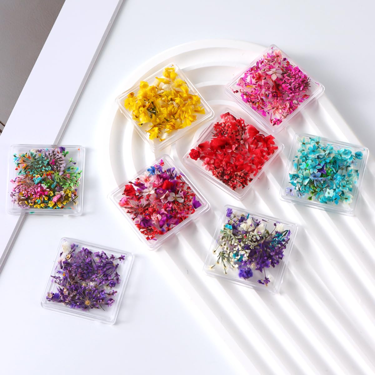 Ensemble fleurs sèches pour projets décoratifs sur ongles et autres supports.