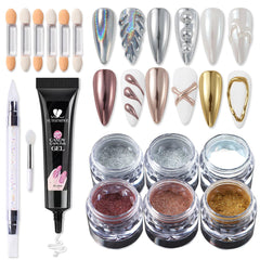 Poudre chrome miroir SUTOZMIWE sur pots pour fini brillant durable.