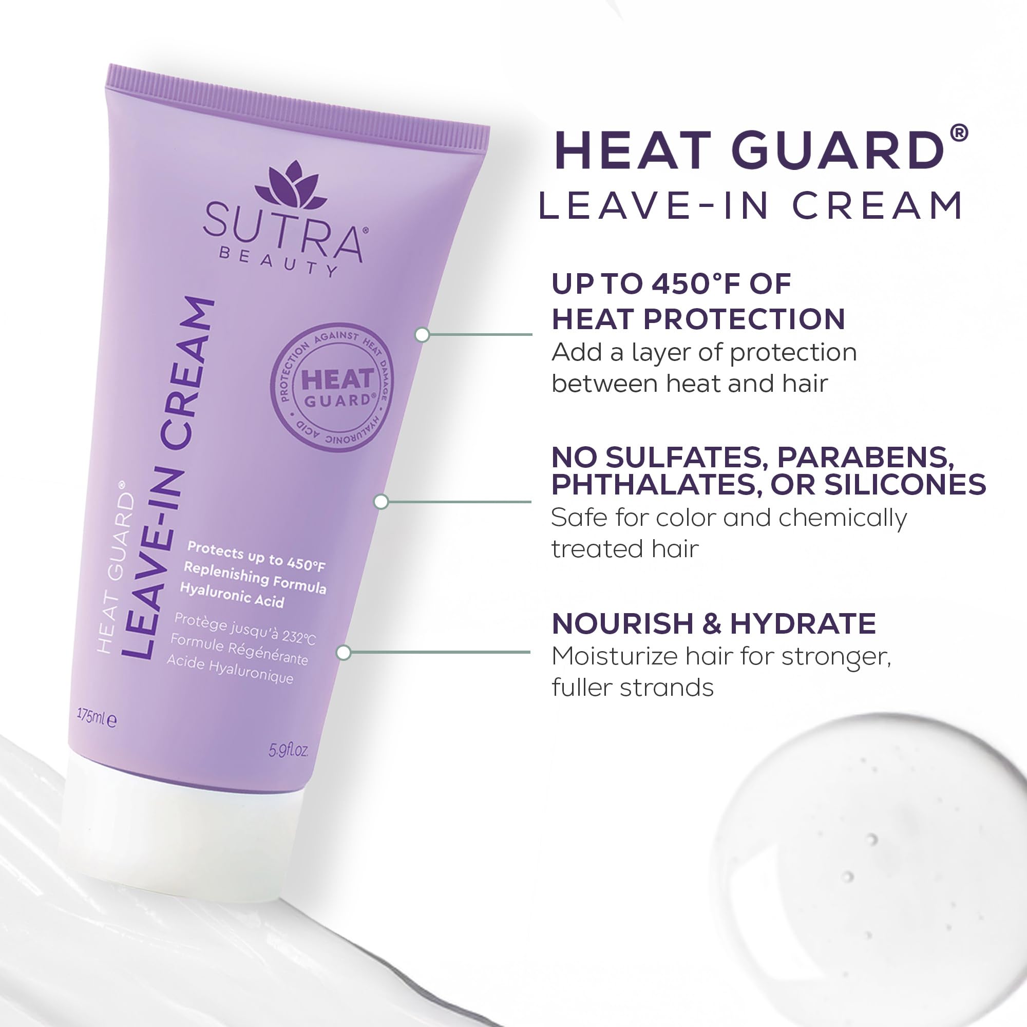 SUTRA Heat Guard applique sur cheveux humides ou secs pour une routine sans rinçage.