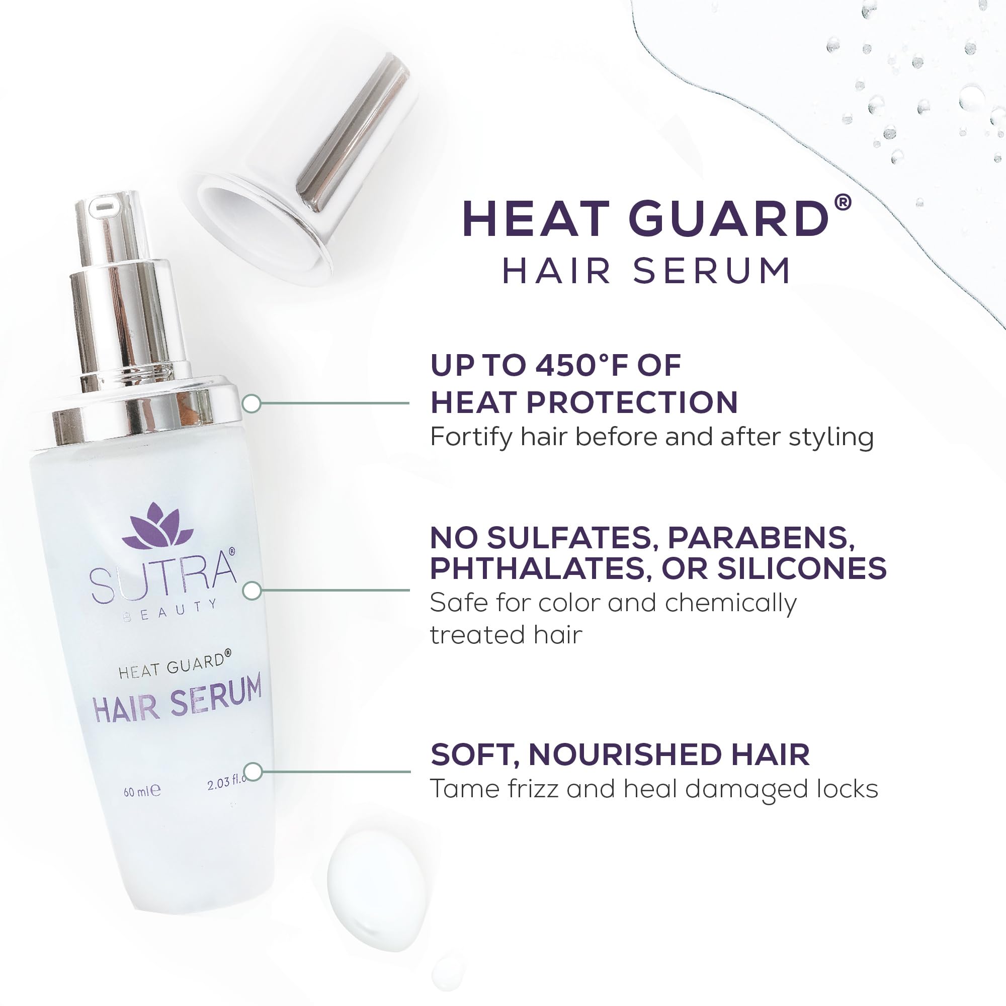 Ingrédients hyaluronique et argan dans le sérum Heat Guard, hydratation en profondeur