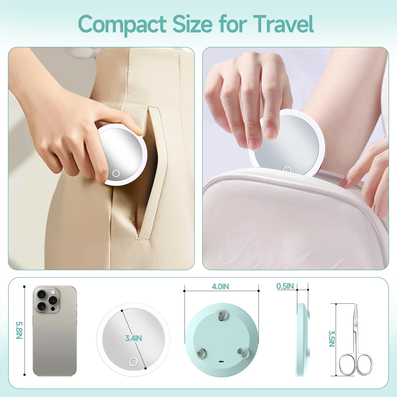 Miroir Suupvaor compact de voyage 4x4 pouces, léger.