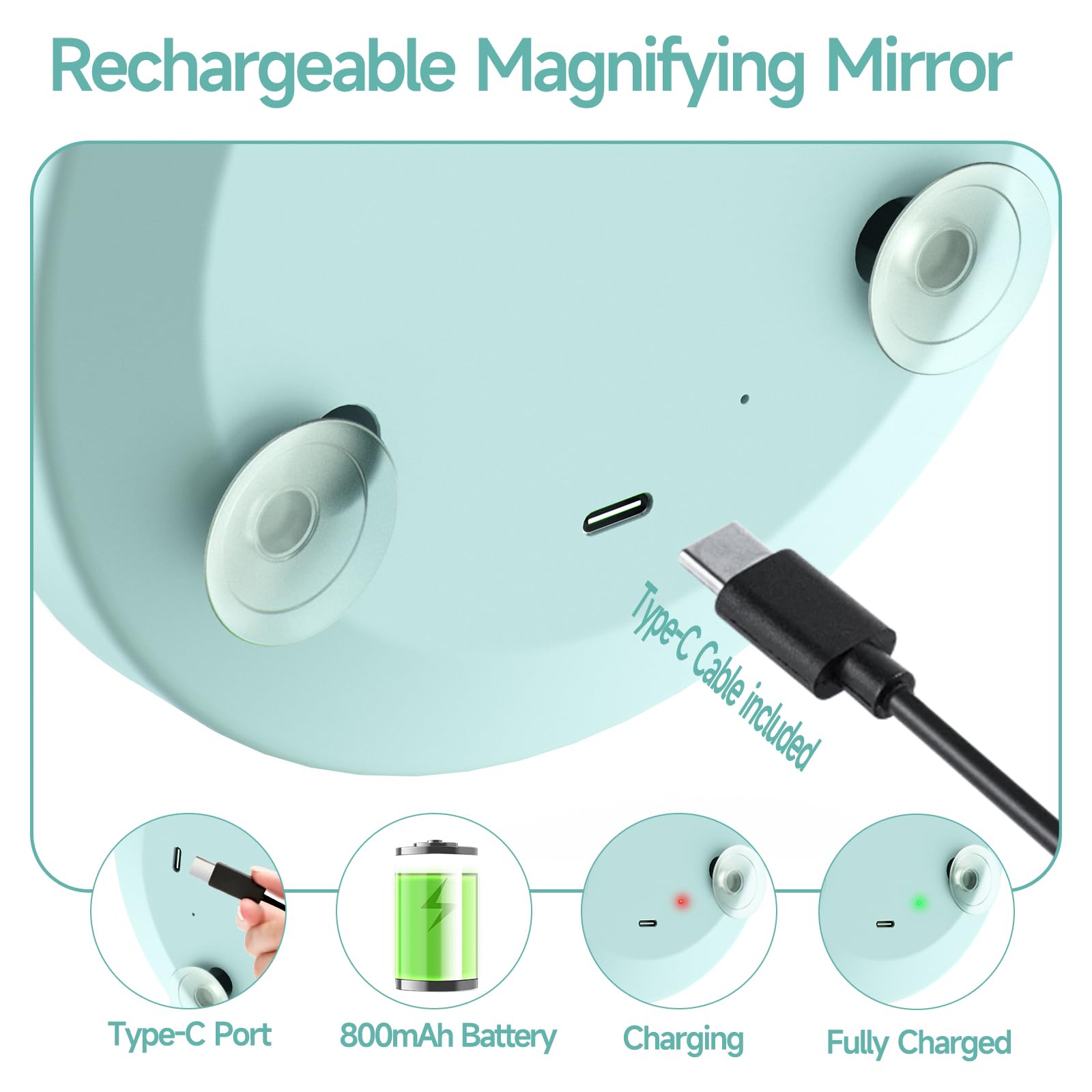 Miroir Suupvaor rechargeable par USB, sans piles.