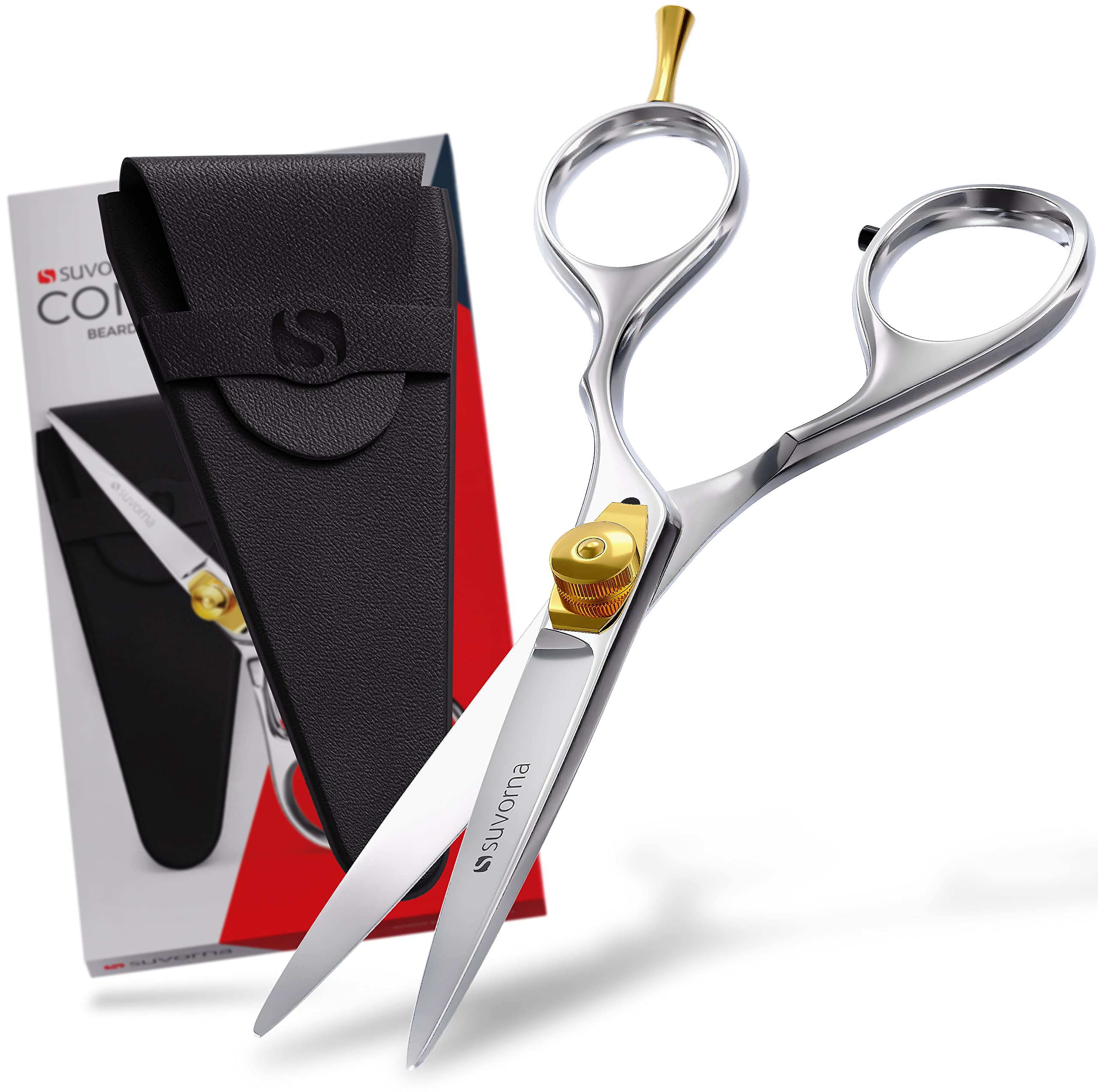 Ciseaux Suvorna pour barbe et moustache montrant la longueur de 5 pouces et la coupe nette