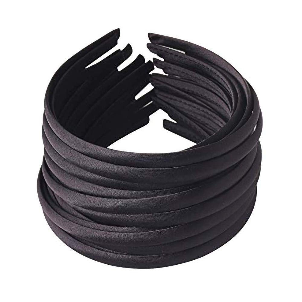 Suyegirl serre-tête satin noir 1 cm, idéal pour réunions et sport.