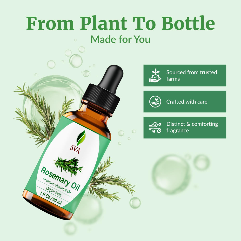 Cheveux et cuir chevelu: huile romarin diluée pour un massage capillaire SVA ORGANICS.