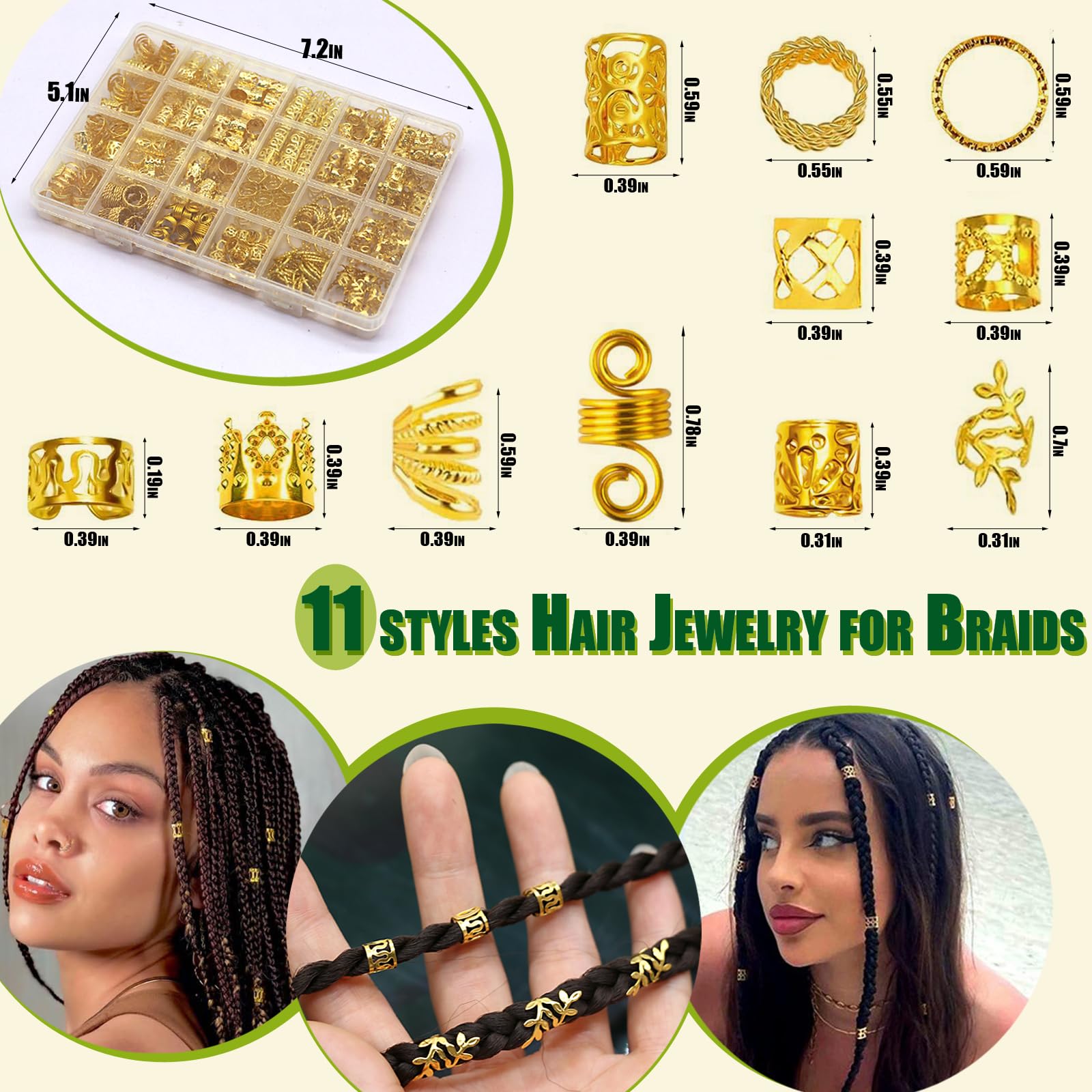 SVNMU anneaux creux dorés pour locs et tresses, ajout de brillance.