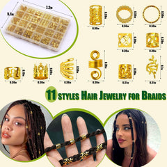 SVNMU anneaux creux dorés pour locs et tresses, ajout de brillance.