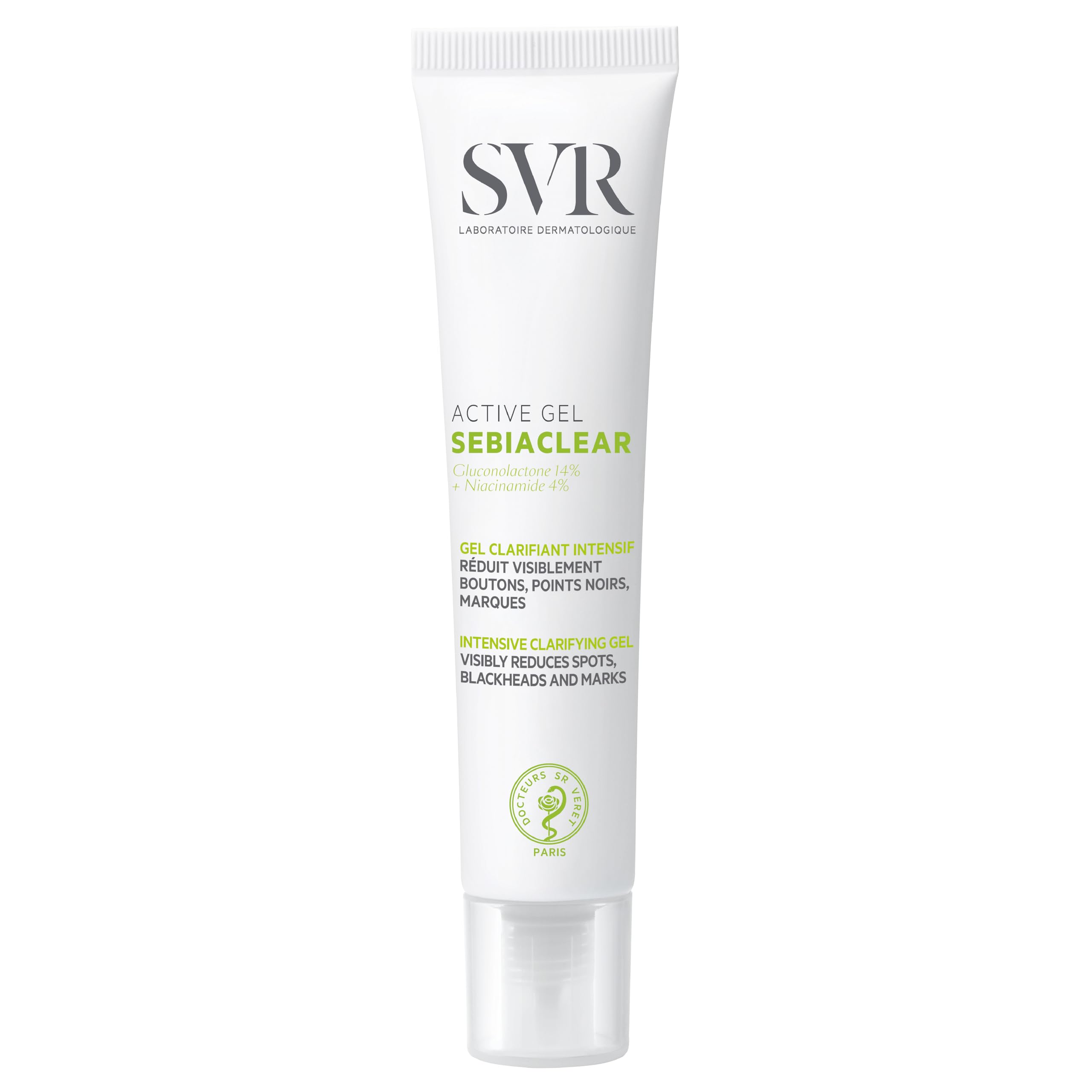 SVR Sebiaclear Active Gel — bouteille pompe pratique pour une application propre et précise.