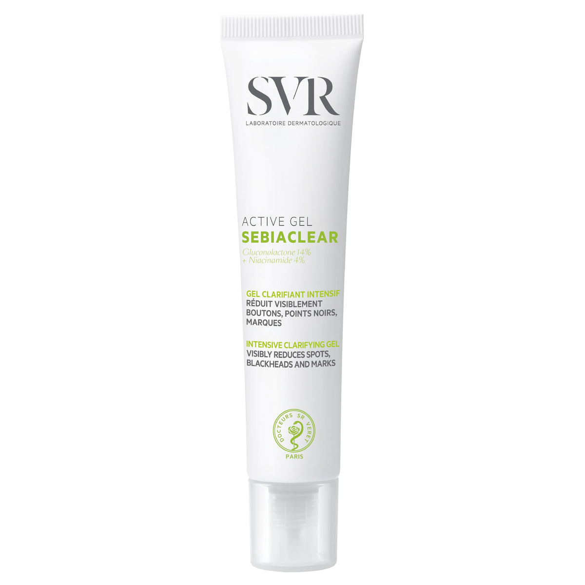 SVR Sebiaclear Active Gel — bouteille pompe pratique pour une application propre et précise.