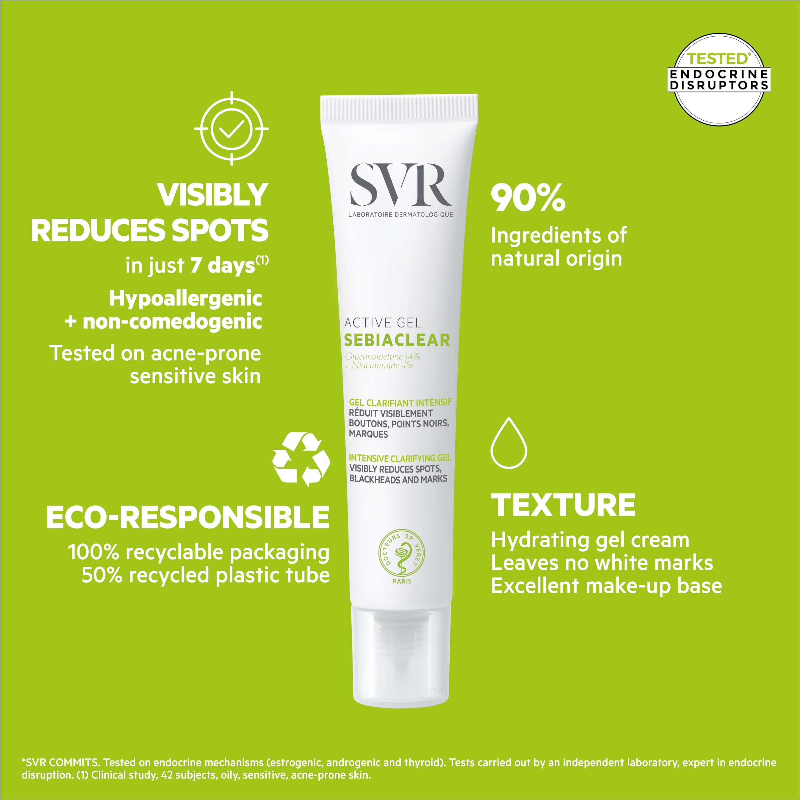 SVR Sebiaclear Active Gel — adapté aux peaux sensibles sujettes à l'acné.