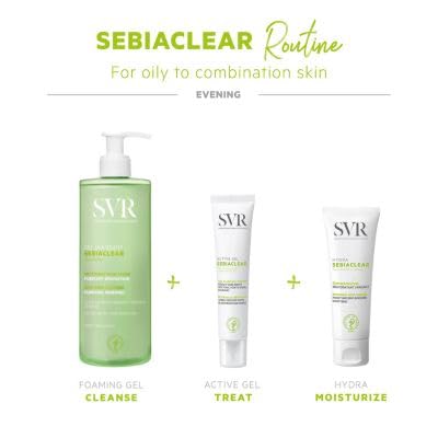 SVR Sebiaclear Active Gel — utilisation matin et soir pour une routine légère.
