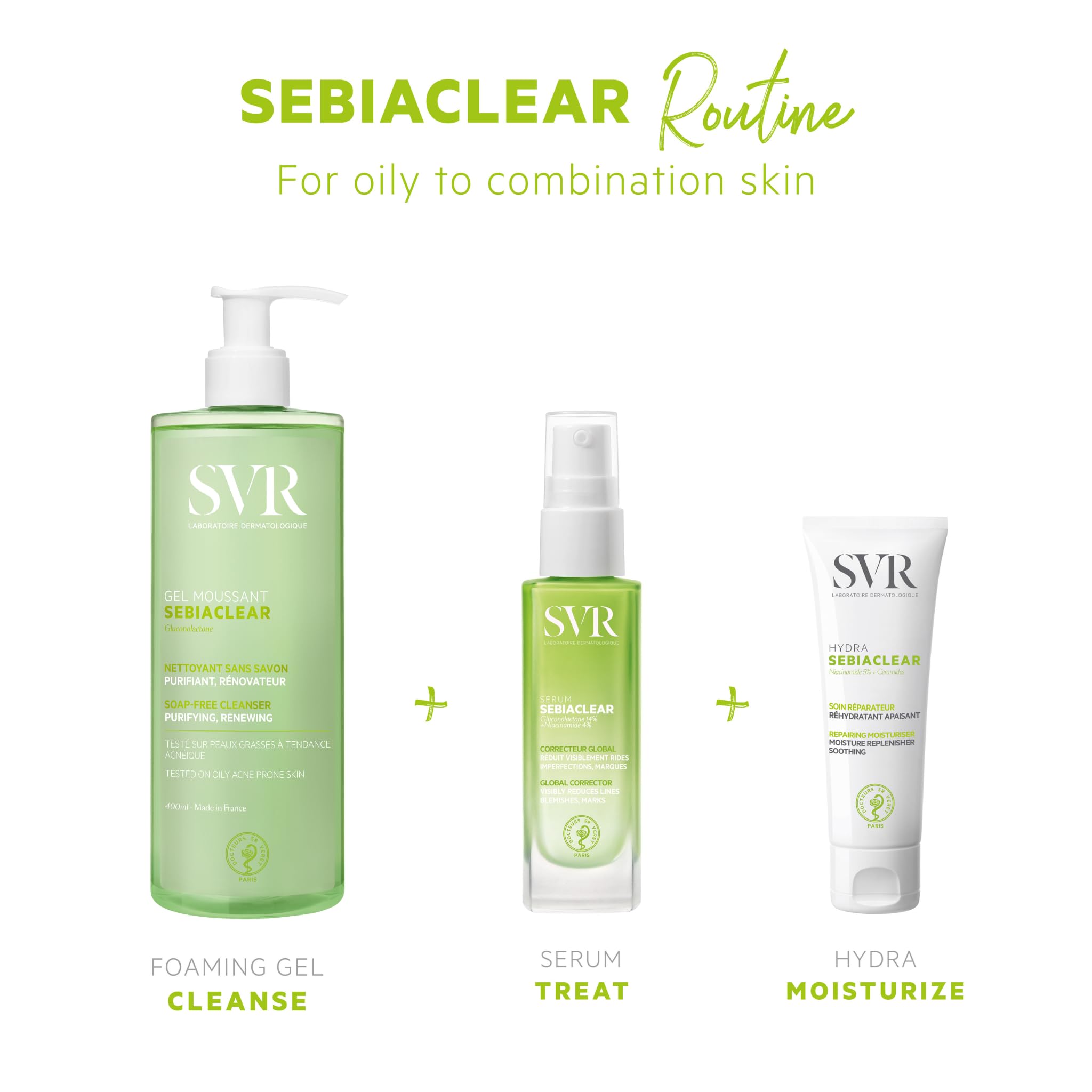 Emballage pratique et recyclable SVR Sebiaclear, soin facile à intégrer.