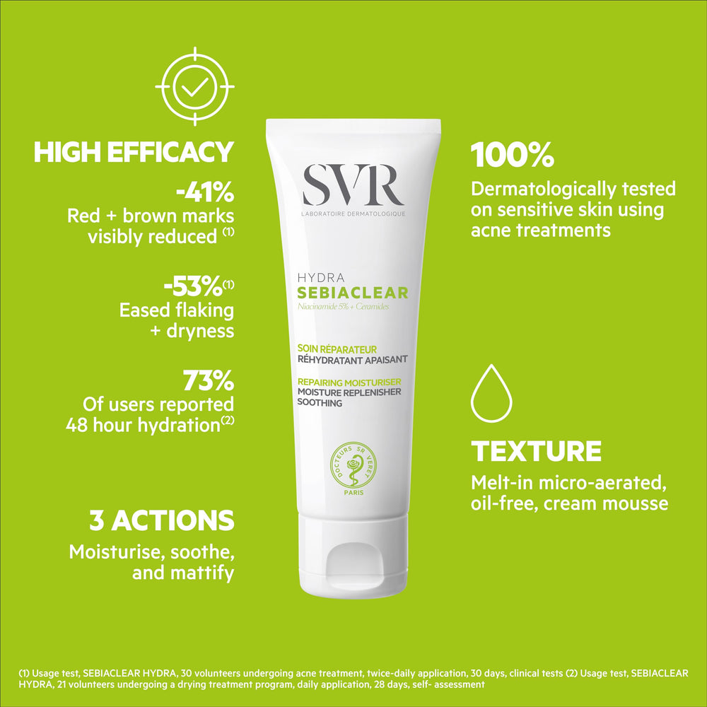 SVR Sebiaclear Hydra — texture légère idéale pour une application rapide sous maquillage.