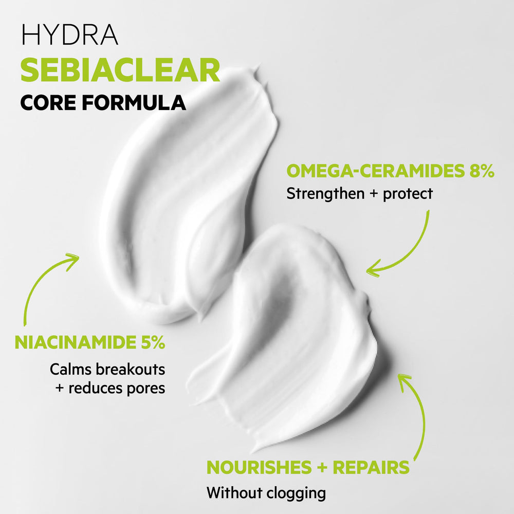 SVR Sebiaclear Hydra — sensation apaisante et hydratante sur peau acnéique sensible.