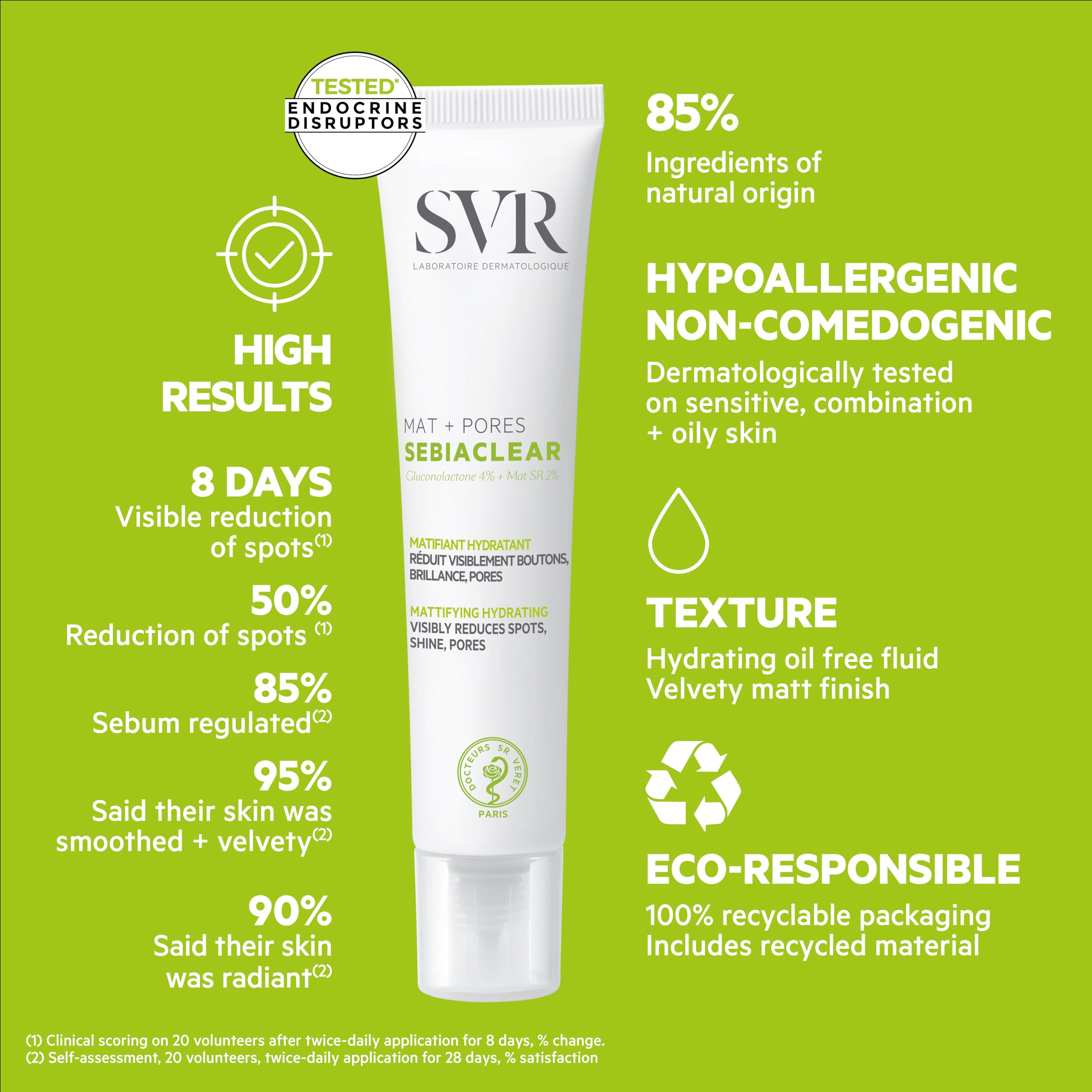 SVR Sebiaclear Mat+Pores – peau régulée et pores resserrés par une formule légère.