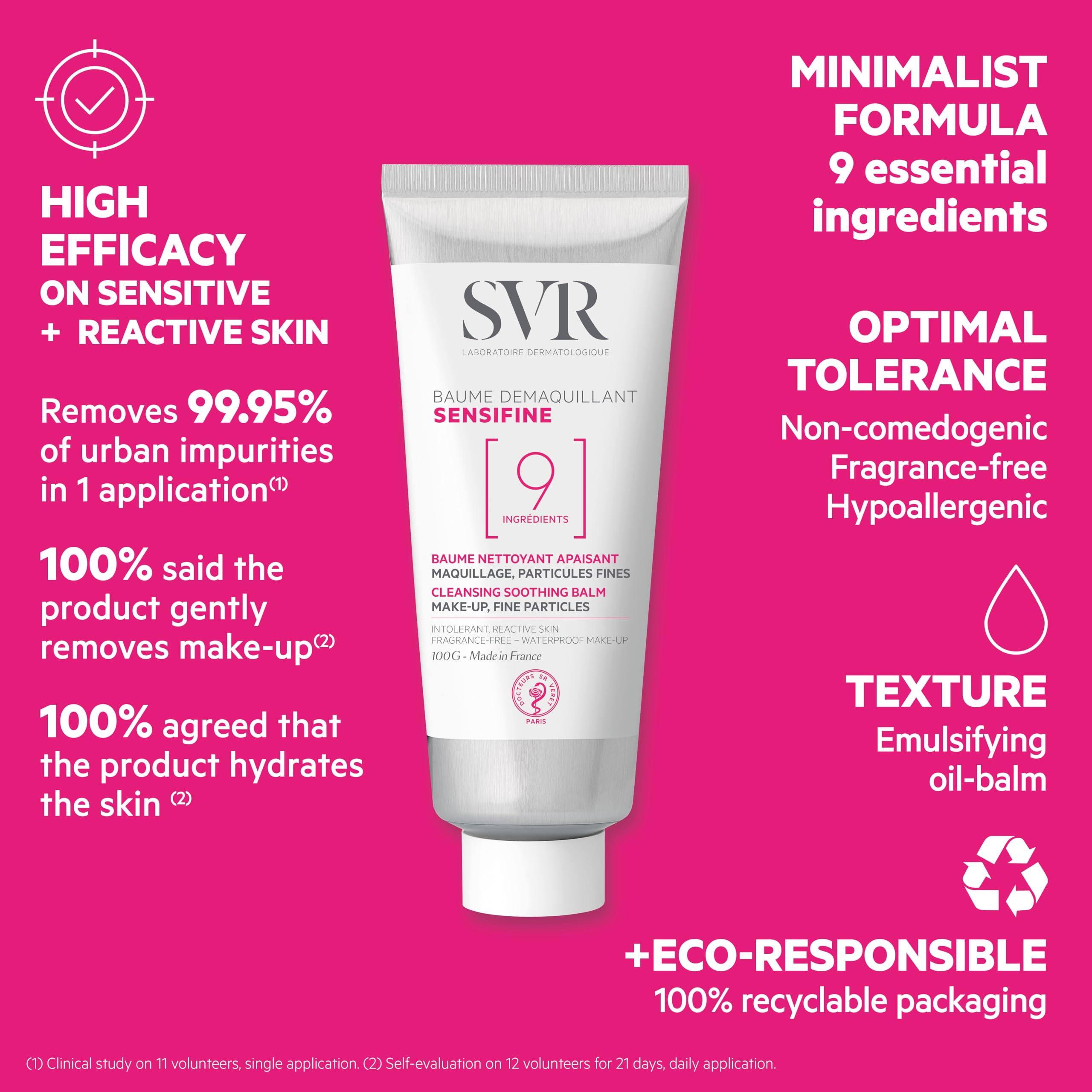 SVR Sensifine Balm formule sans parfum et hypoallergenique, testée dermatologiquement.