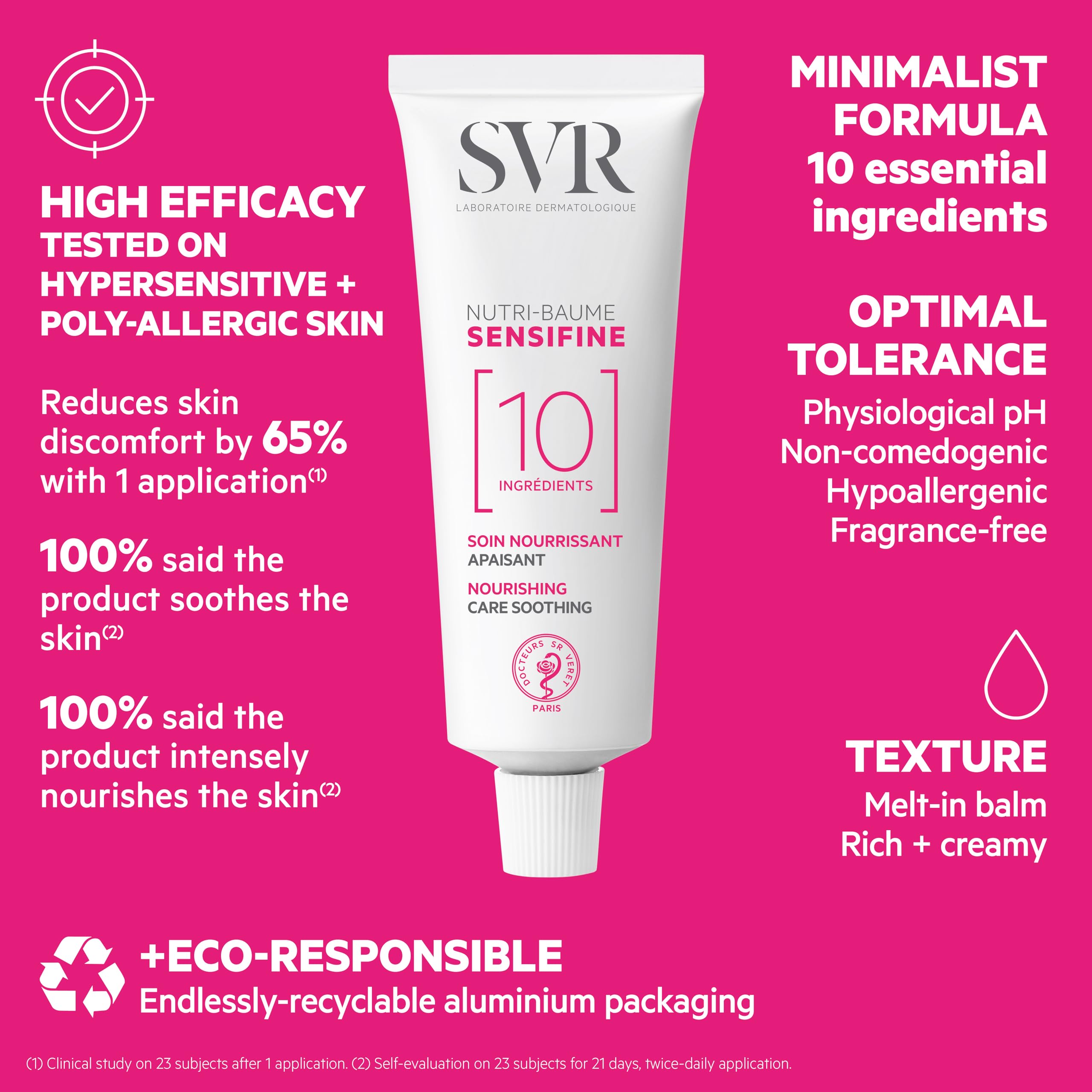 SVR Sensifine Nutri Balm packaging aluminium recyclable, respectueux de l’environnement.
