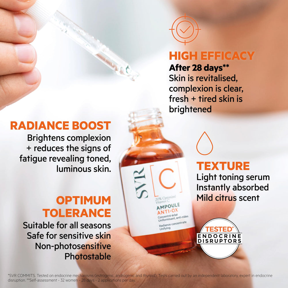 SVR Sérum vitamine C 20% hydratation légère sans obstruer les pores.