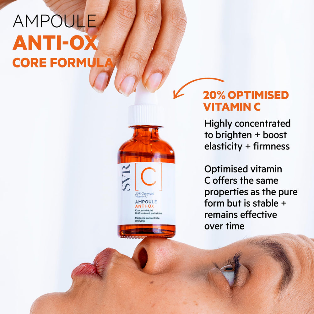 SVR Sérum vitamine C 20% peau lumineuse après application.