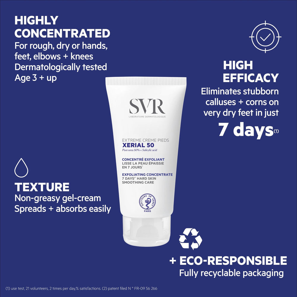 SVR Xerial 50 Gel Pied — Hydratation en profondeur des peaux rugueuses.