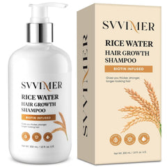 Shampoing Svvimer eau de riz en flacon, pour cheveux plus épais.