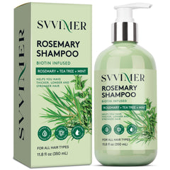 Svvimer Shampoing Romarin — bouteille élégante pour des cheveux plus volumineux.