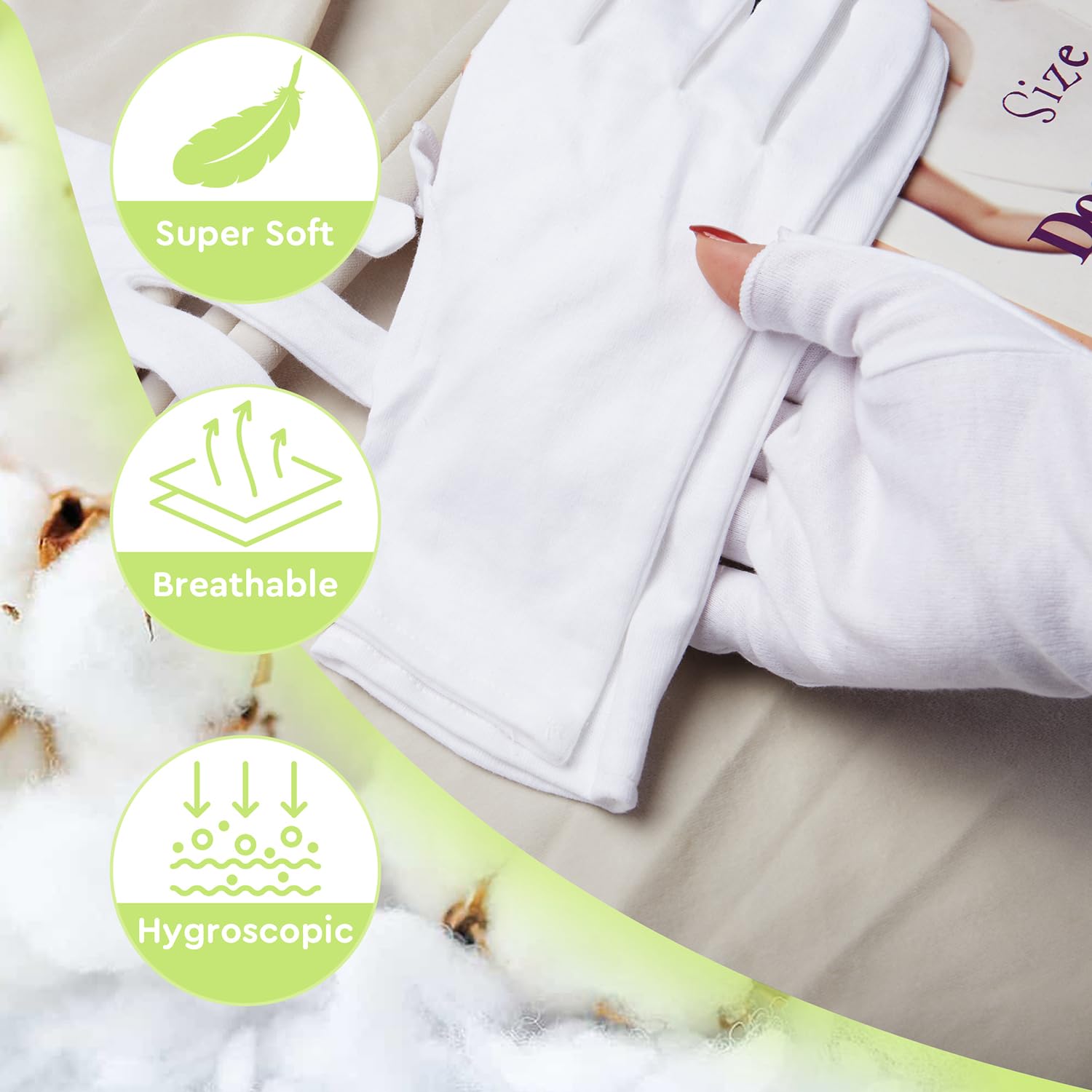 SWAKER gants coton hydratants pour mains sèches, améliorent l’absorption des soins.