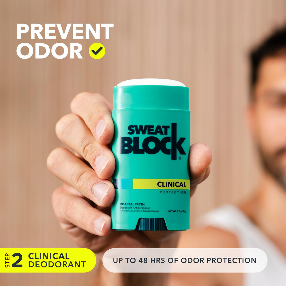 Application matinale du deodorant SweatBlock Clinique pour une fraicheur durable