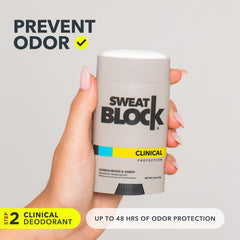SweatBlock déodorant clinique santal stick, application facile le matin pour une fraîcheur durable
