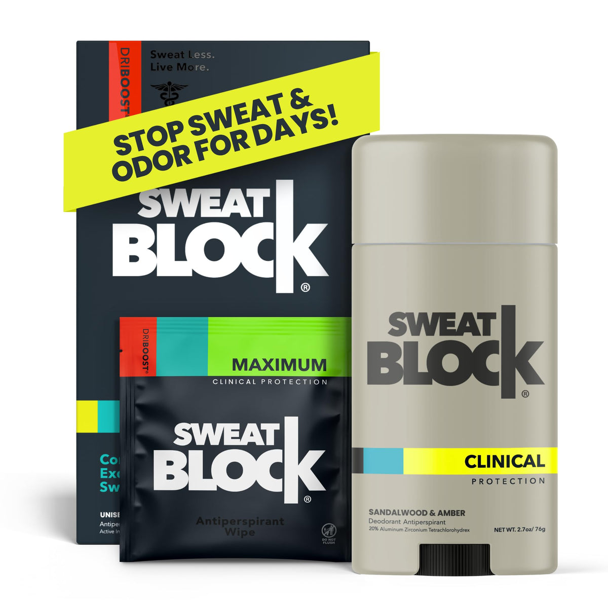 SweatBlock lingettes Driboost antiperspirantes pour une protection durable contre la transpiration