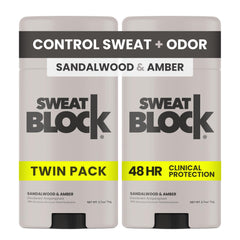 SweatBlock-paquet-double deodorant clinique santal-ambre, protection durable toute la journee.