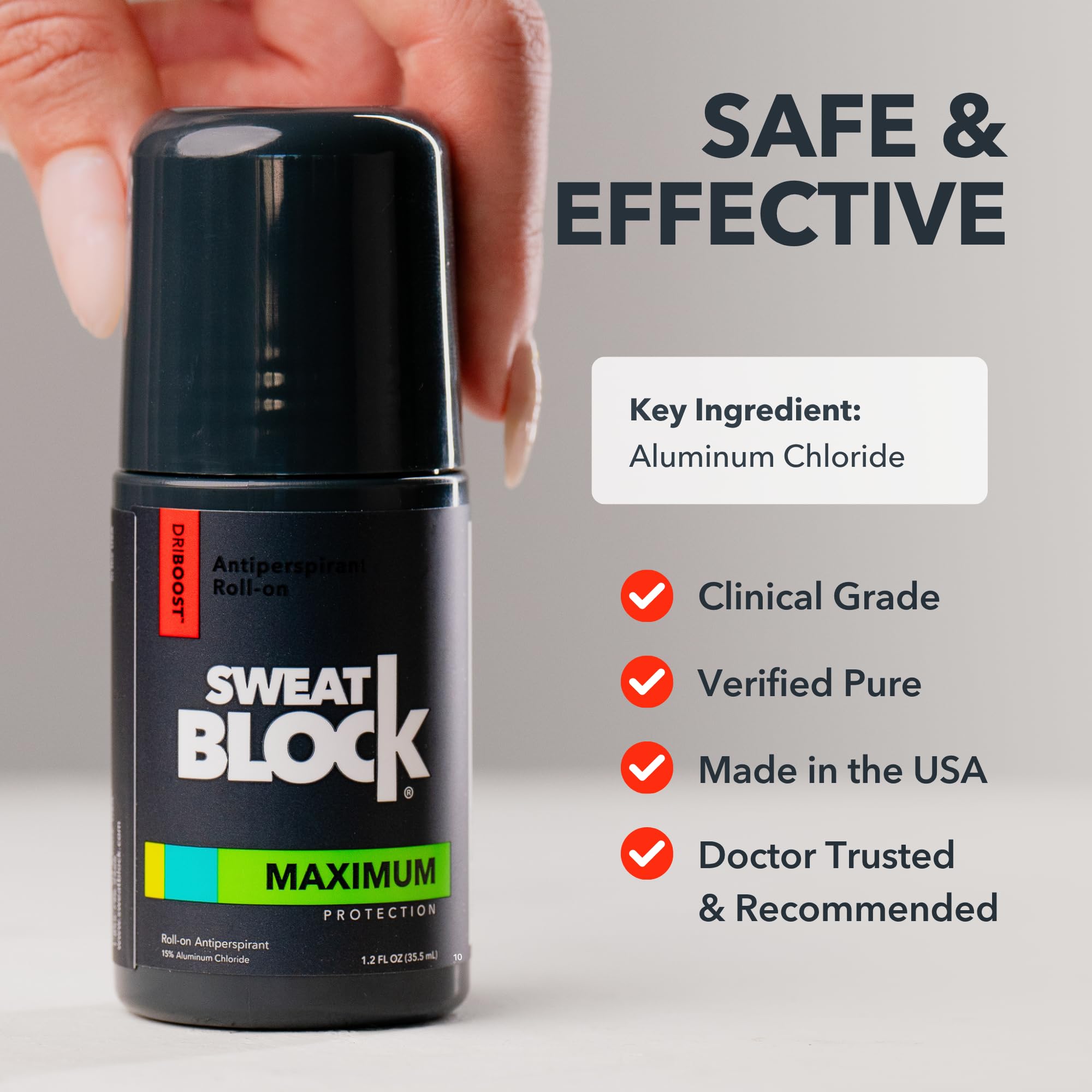 Protection longue durée avec SweatBlock pour journées sans sueur.