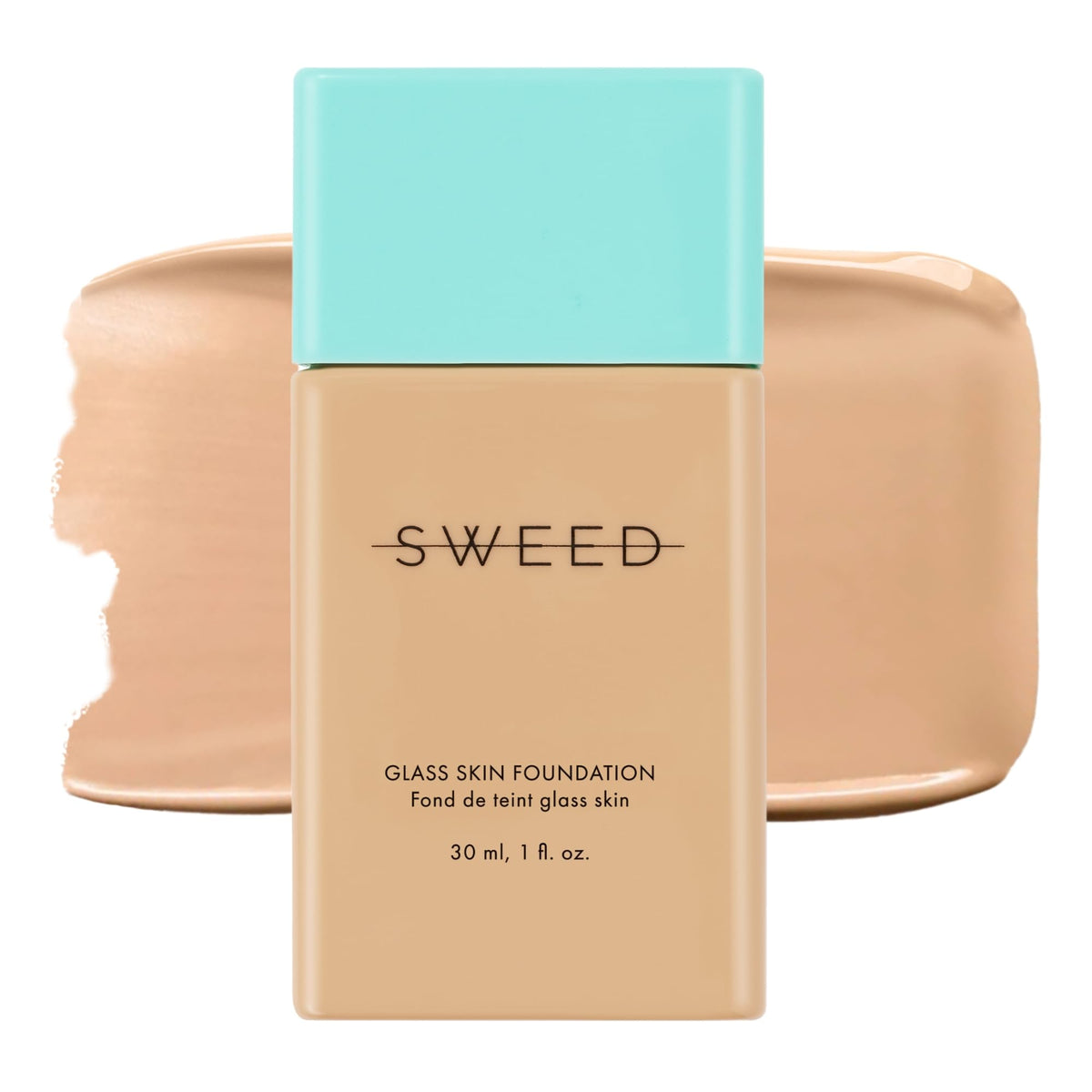 Fond de teint Sweed Glass Skin : bouteille élégante et peau hydratée.