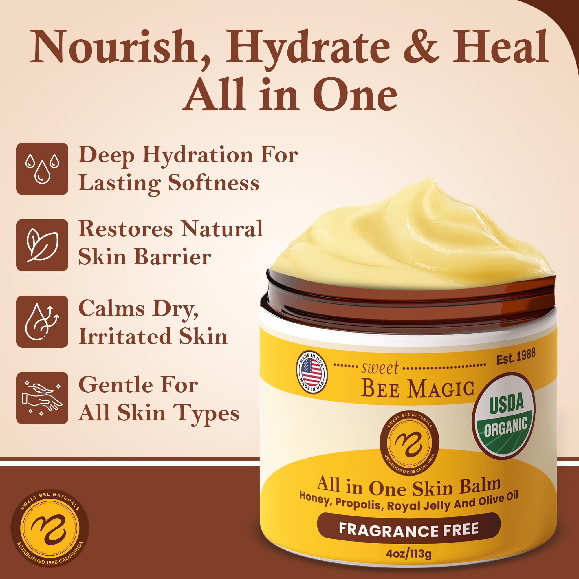 Sweet Bee Naturals convient à l'usage quotidien pour peau sèche avec hydratation durable.