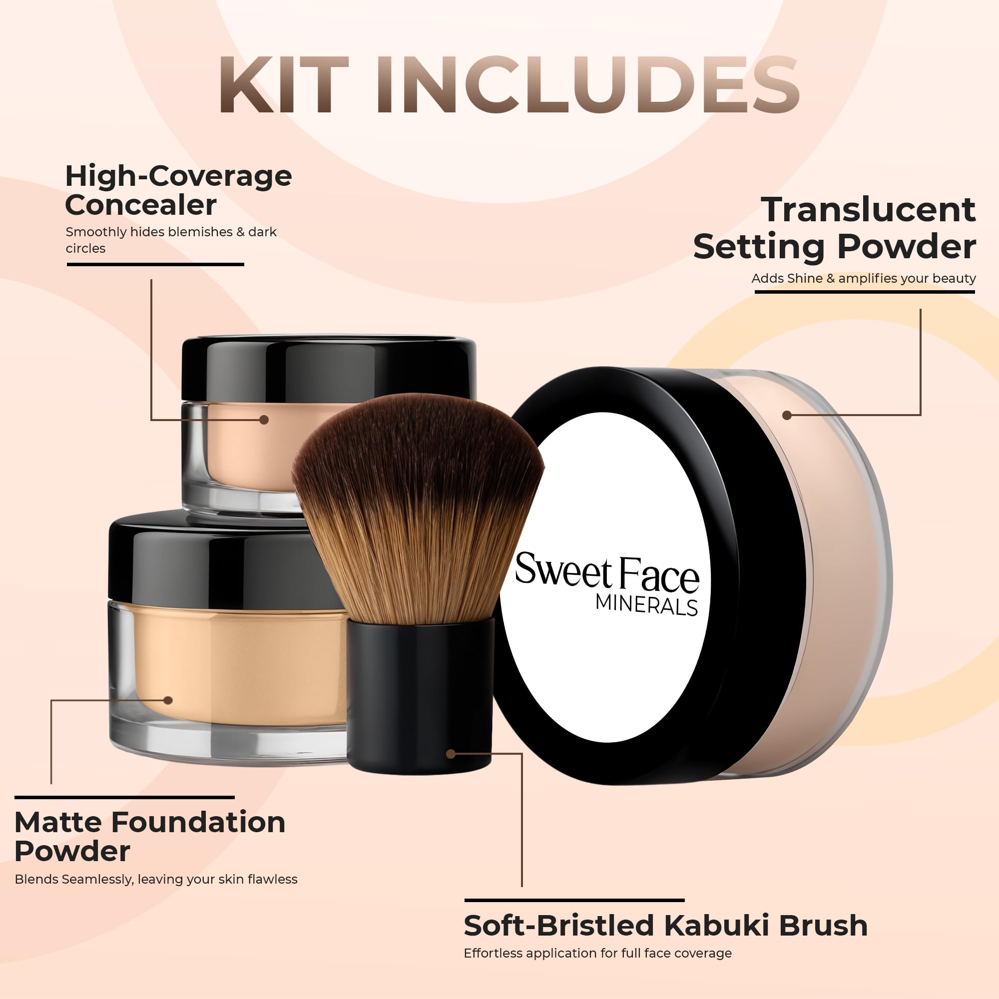Pinceau kabuki Sweet Face Minerals pour une application uniforme et professionnelle.