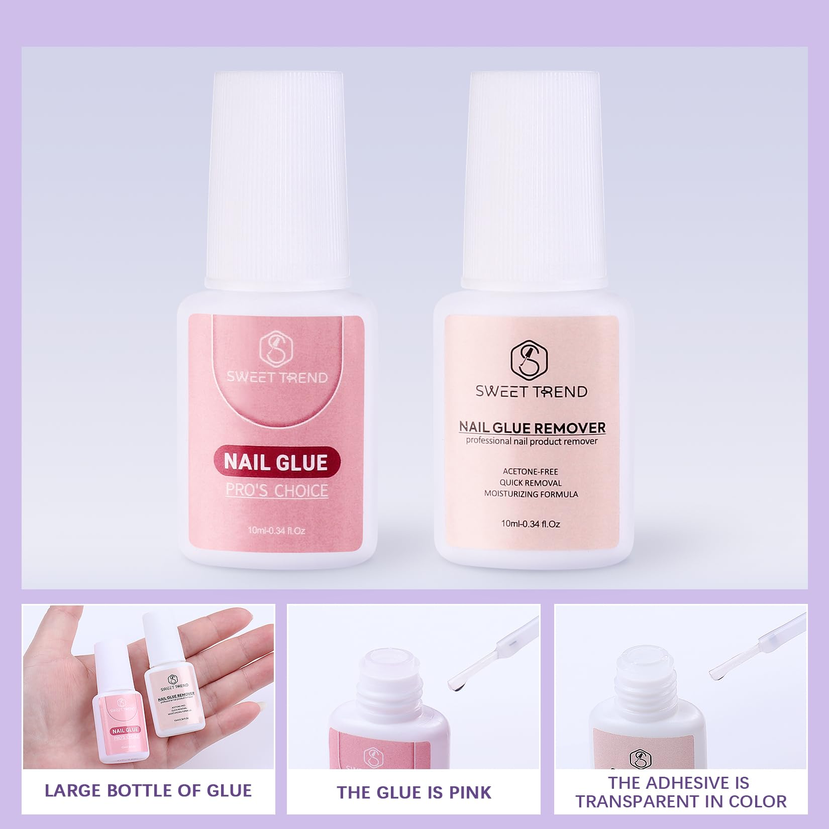 Sweet Trend dissolvant colle ongles, retrait net et sans effort.