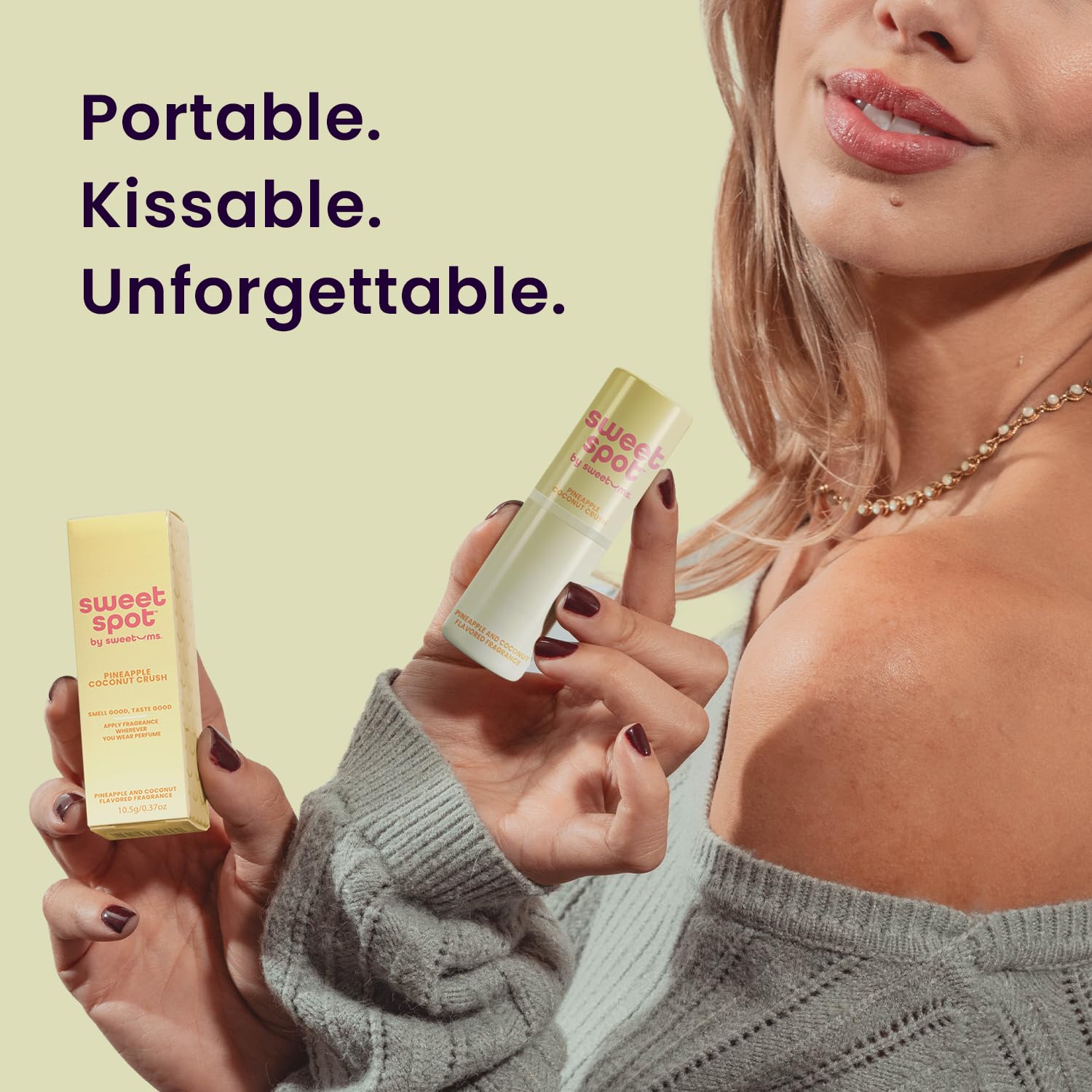 Lips application reveals a playful pineapple coconut flavor note from SweetSpot.
