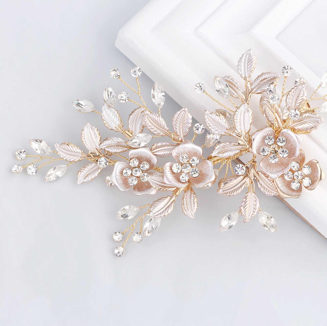SWEETV barrette mariage or rose avec strass pour un look élégant.