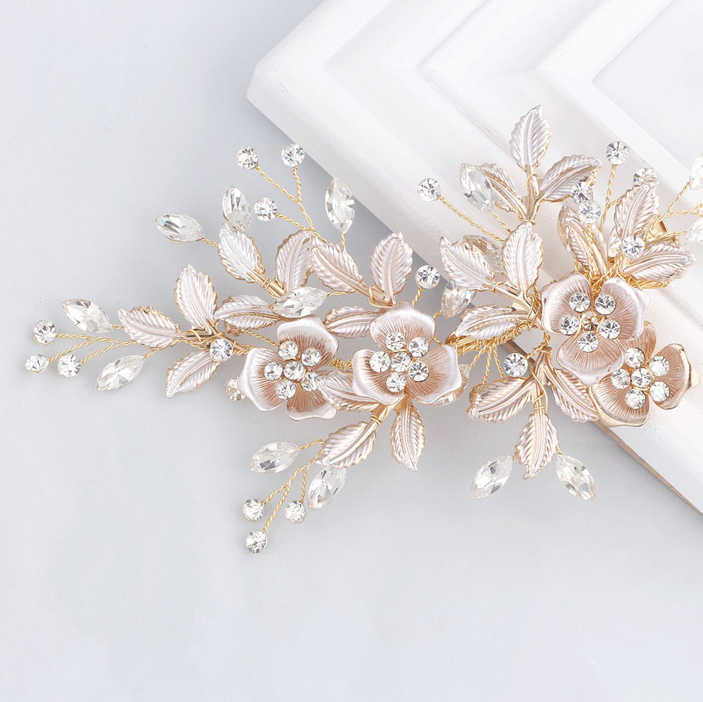 SWEETV barrette mariage or rose avec strass pour un look élégant.