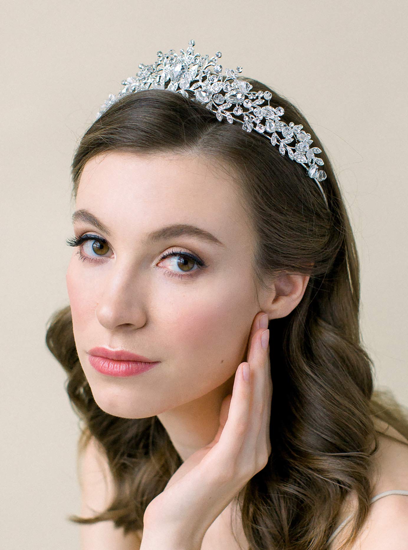 Couronne princesse en métal argenté SWEETV pour mariée éblouissante